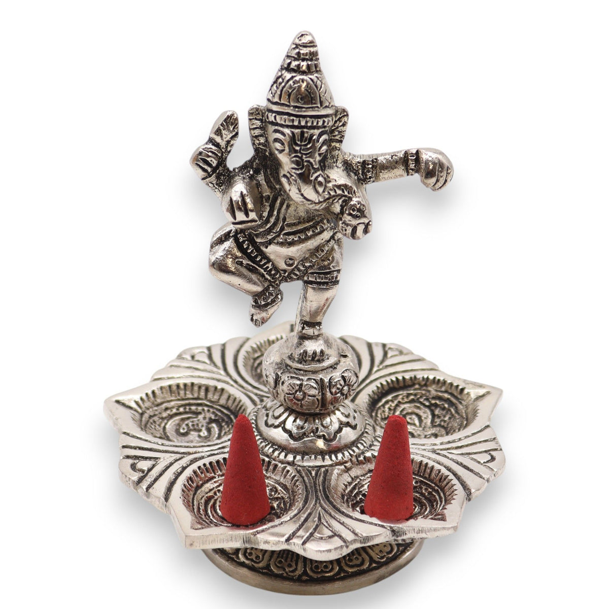 Dancing Ganesha Incense Cone Holder, Aluminium, 14 x 10cm