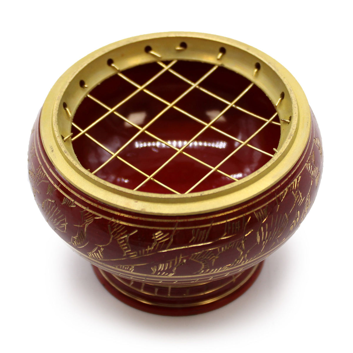 Root Chakra Charcoal Incense Jar, Tall, Burgundy, Brass