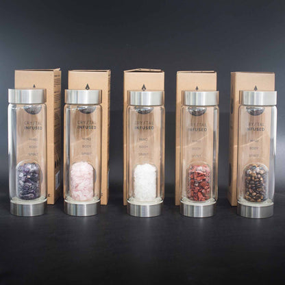 Crystal Infused Glass Water Bottle - Cleansing Clear Quartz - Chips – product image 5