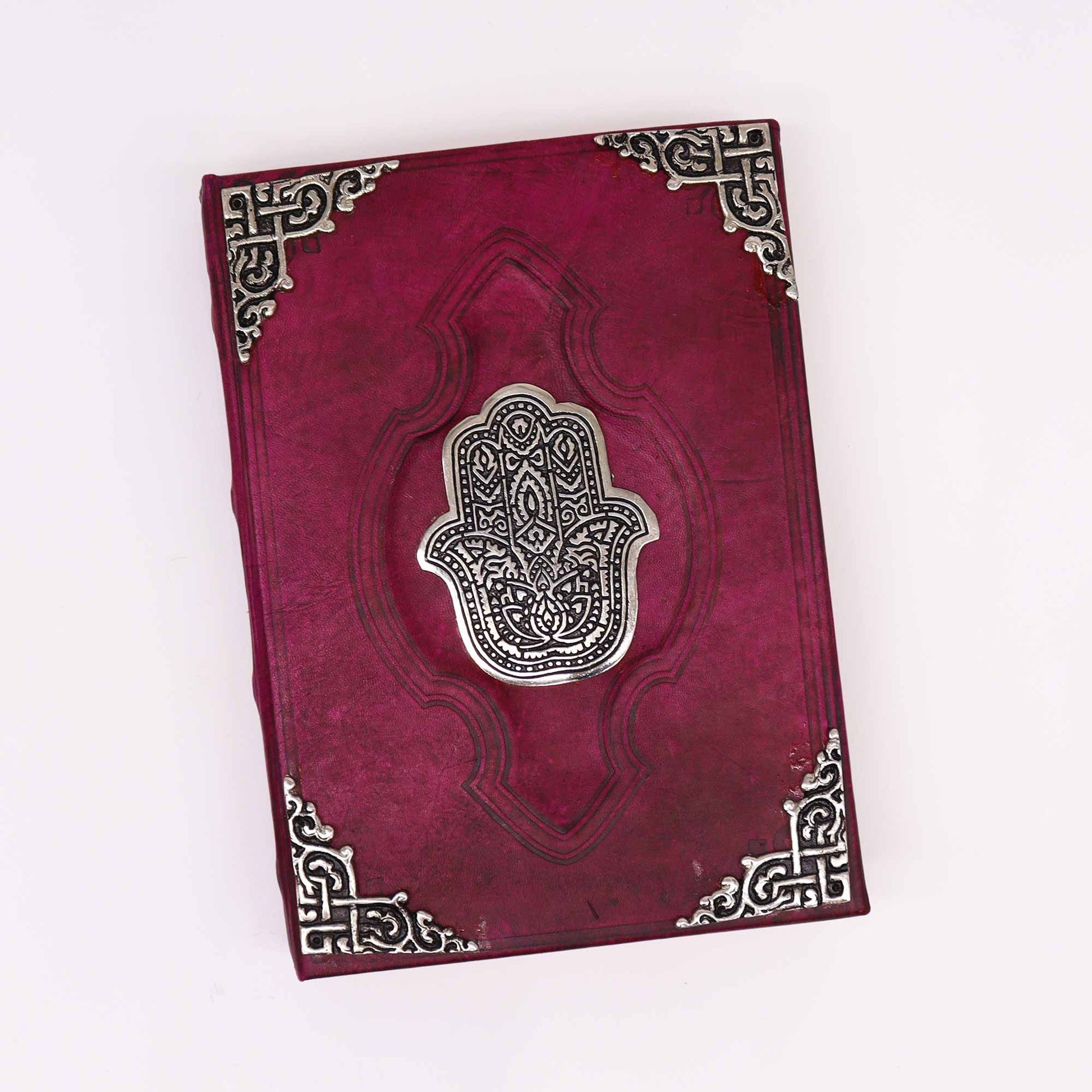 Heafty Red Tan Book - Zinc Hamsa Decor - 200 Deckle Edges Pages - 26x18cm – detail view