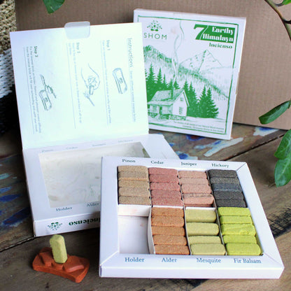 Display Set of 70 Incense Smudge Bricks and Burner - 7 Earthy Himalaya Incenso – packaging