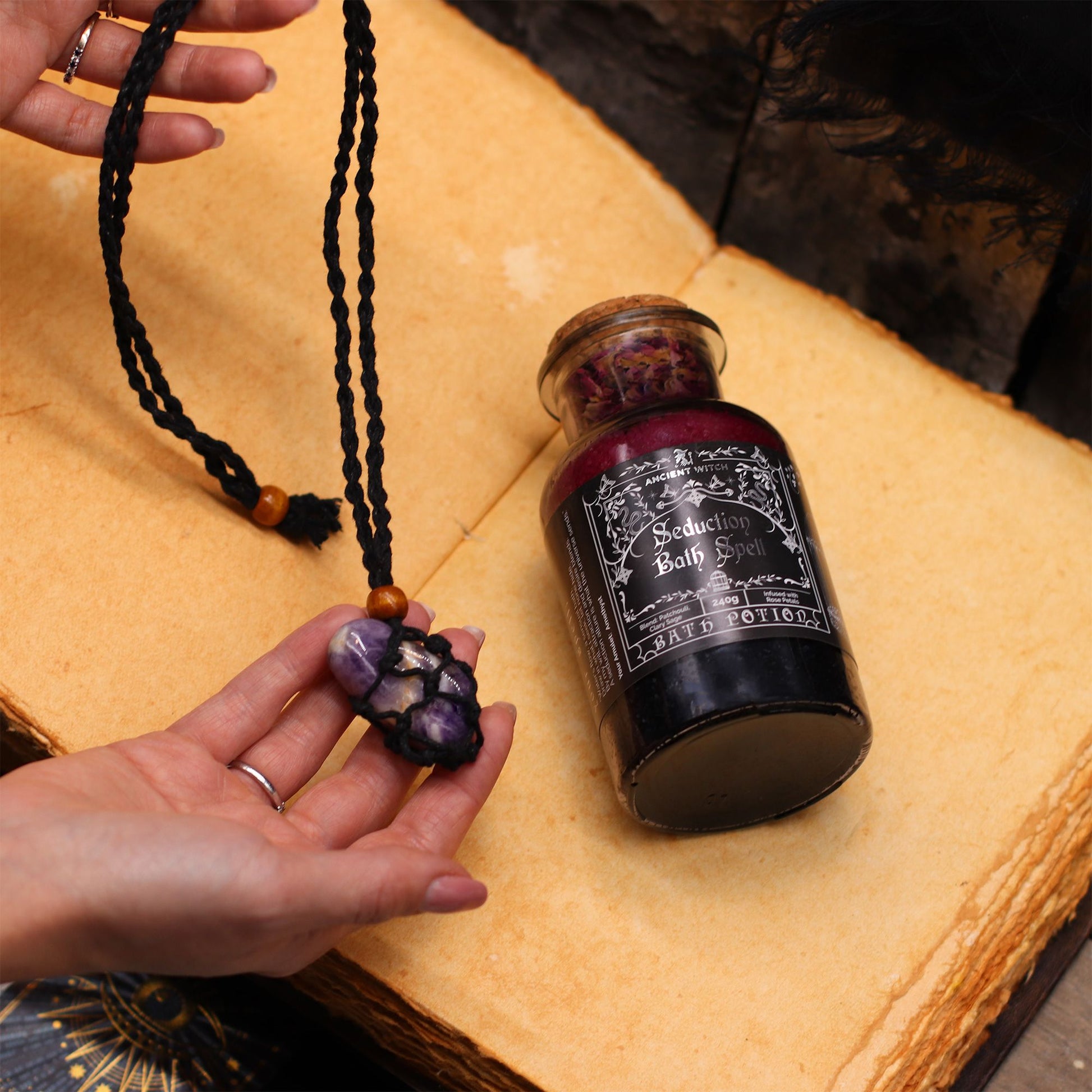Ancient Witch Bath Spell Potion & Aventurine Crystal Amulet - Prosperity – product image 9