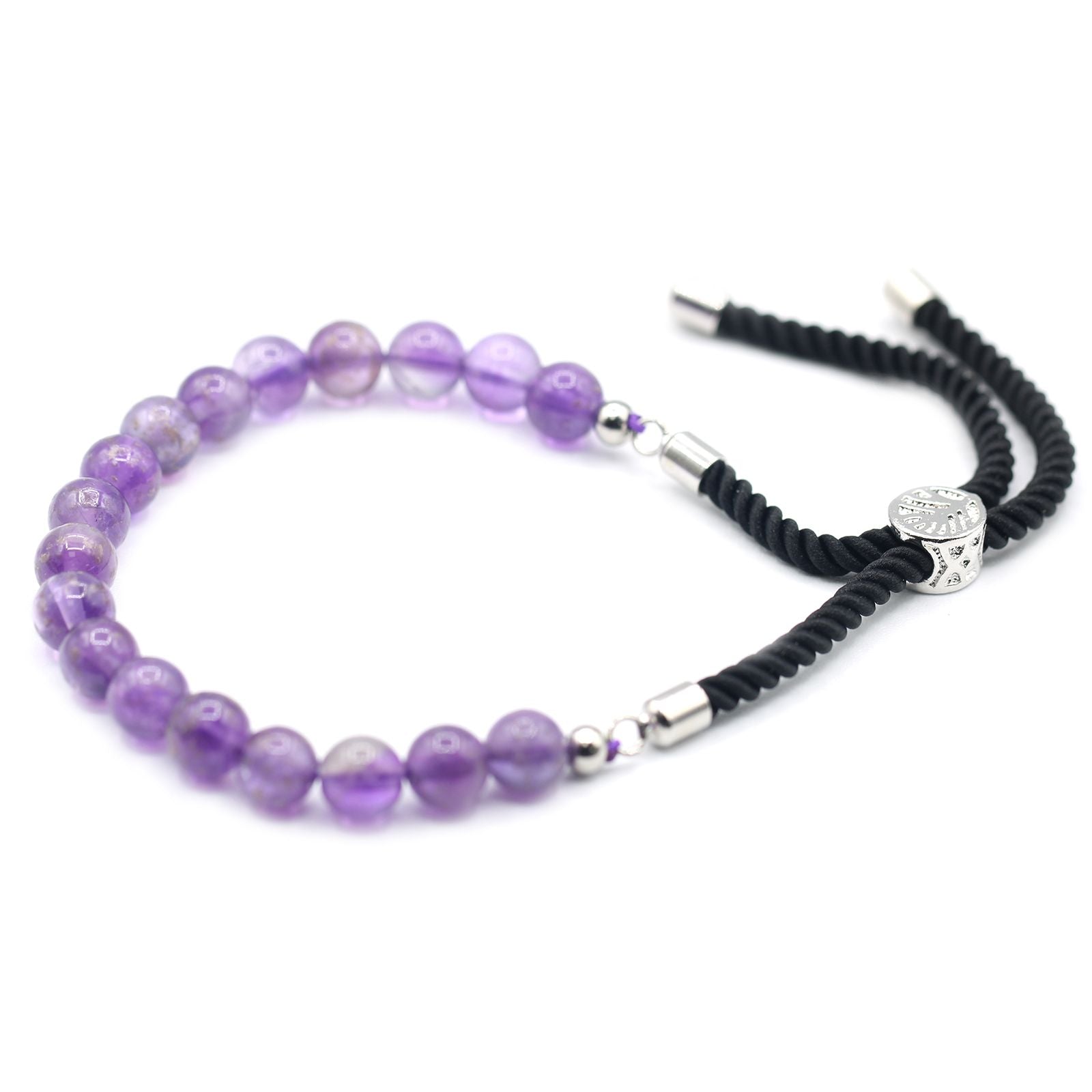 925 Silver Plated Gemstone Black String Bracelet - Amethyst | Auro & Co