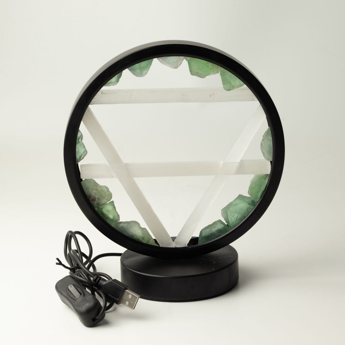 Earth Gemstone Halo Lamp, Green Aventurine and Selenite