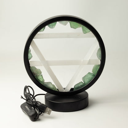 Earth Gemstone Halo Lamp, Green Aventurine and Selenite