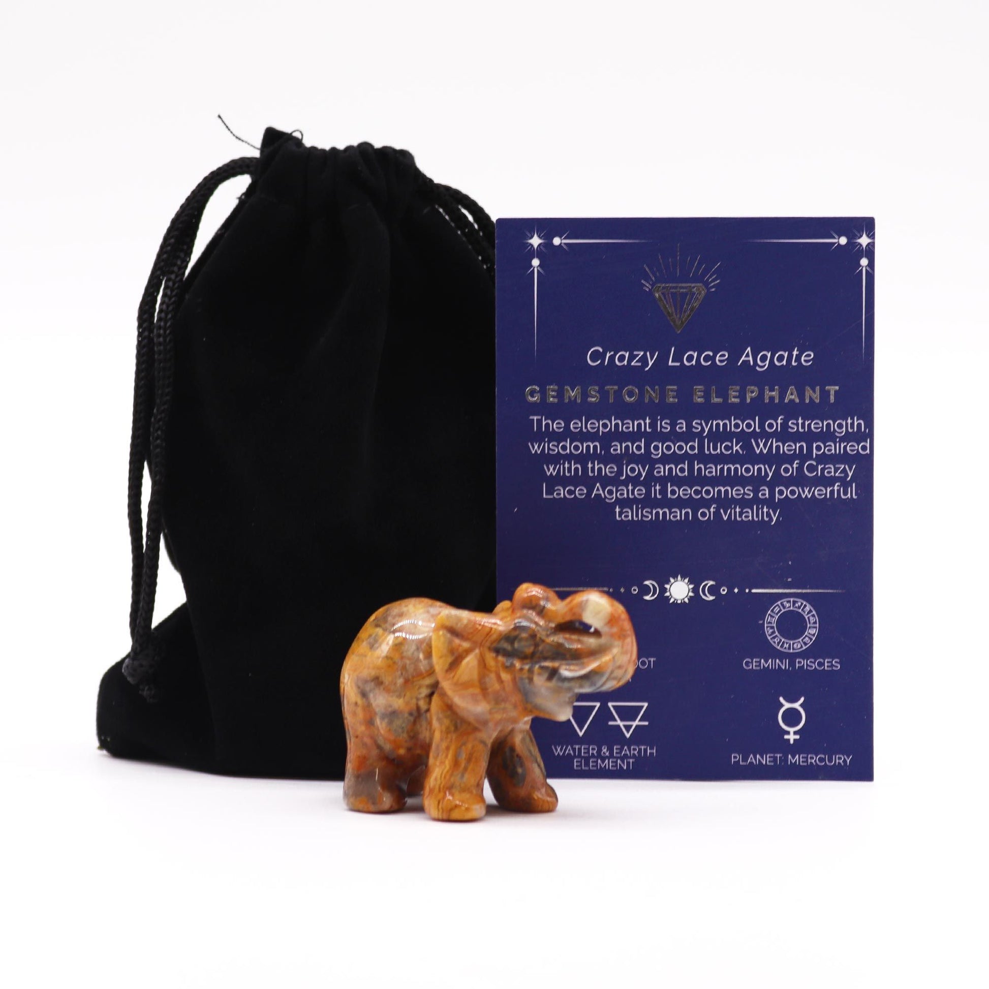 Gemstone Lucky Elephant - Crazy Lace Agate | Auro & Co