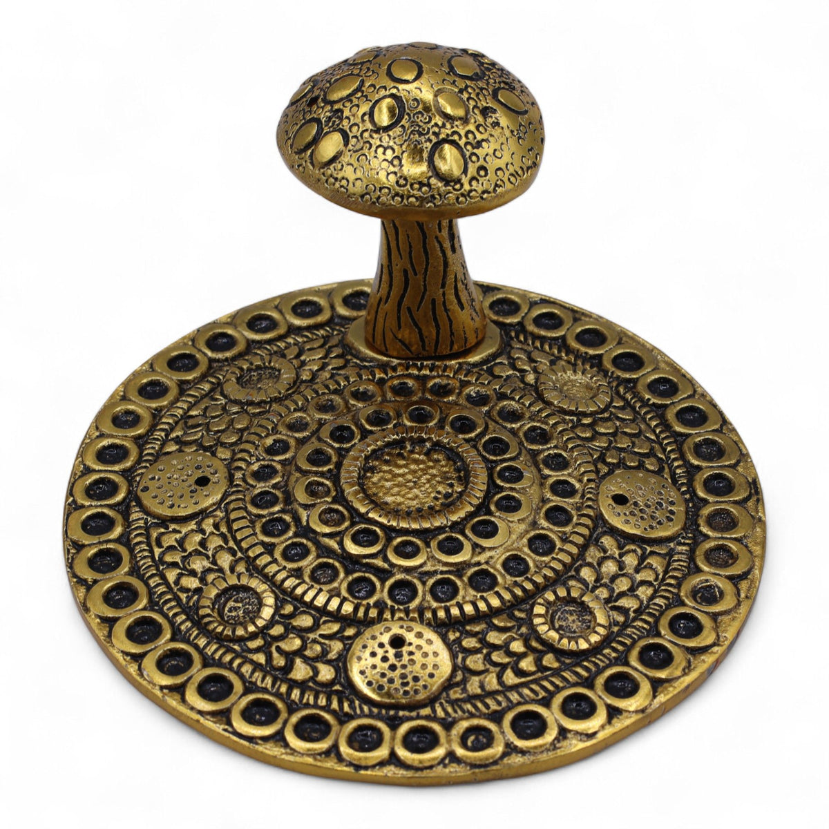 Mushroom Plate Incense Holder, Brass Effect Aluminium, 10cm