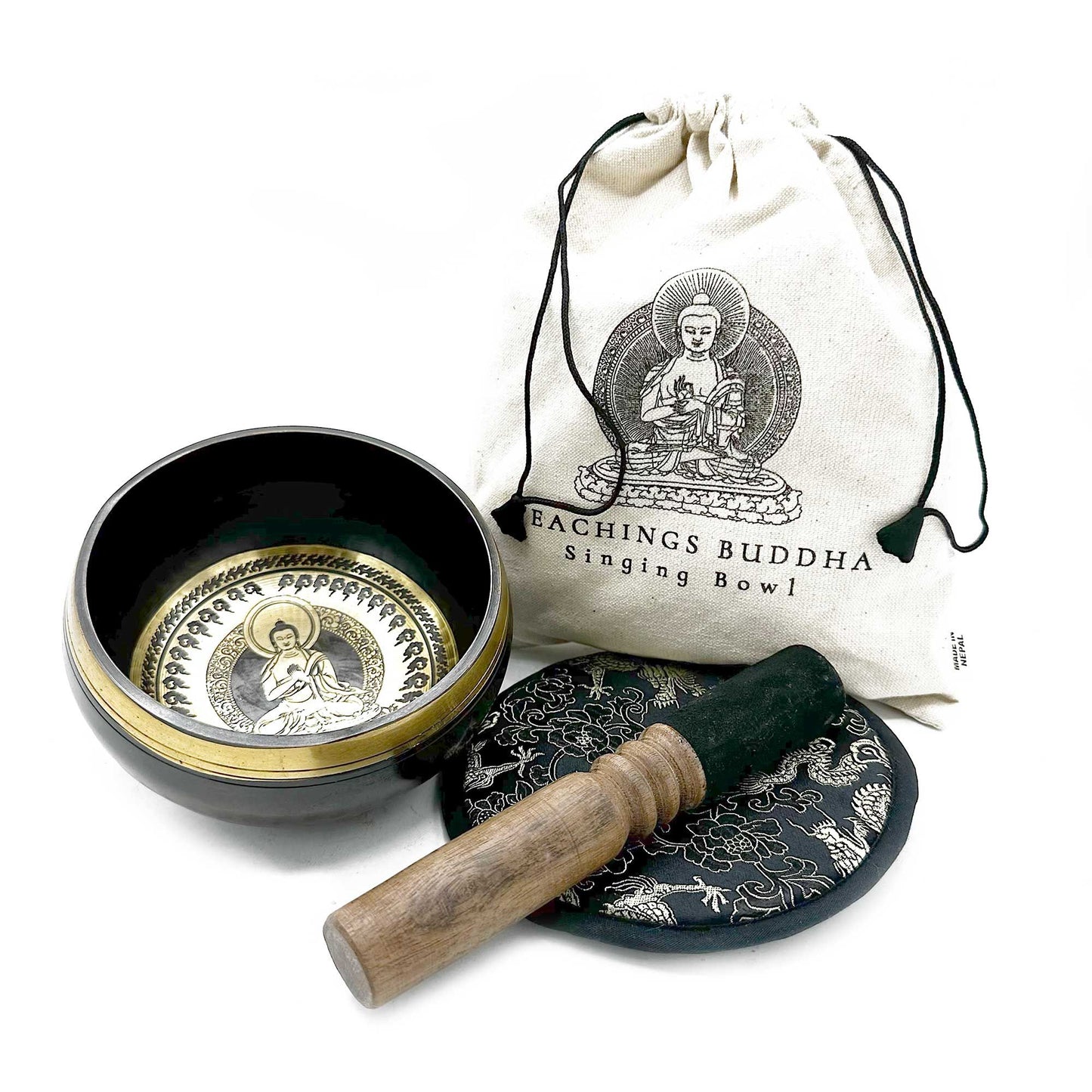 Hand Beaten & Engraved Singing Bowl Gift Set - 14cm - Teachings Buddha | Auro & Co