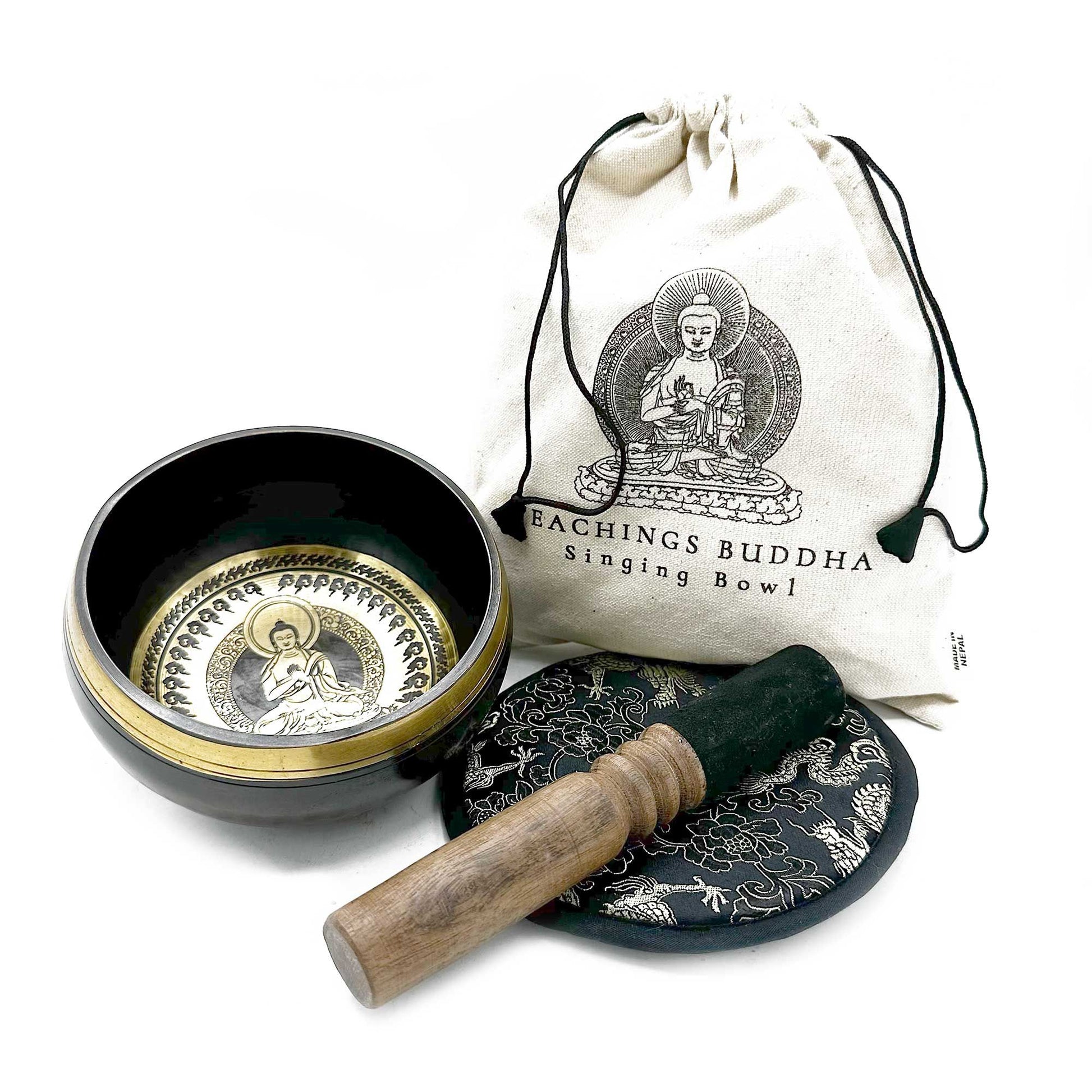 Hand Beaten & Engraved Singing Bowl Gift Set - 14cm - Teachings Buddha | Auro & Co
