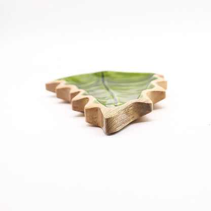 Lost in the Forrest -  Enamel Leaf Wooden Bowl - 33x17cm