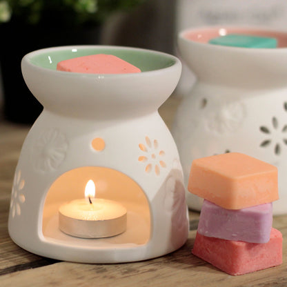 Ceramic Floral Wax Melt Burner with 4 Soy Wax Melts - Agnes + Cat