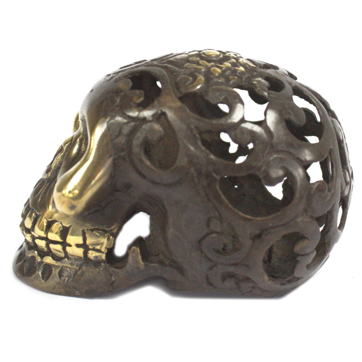 Vintage Brass Skull Ornament, Large