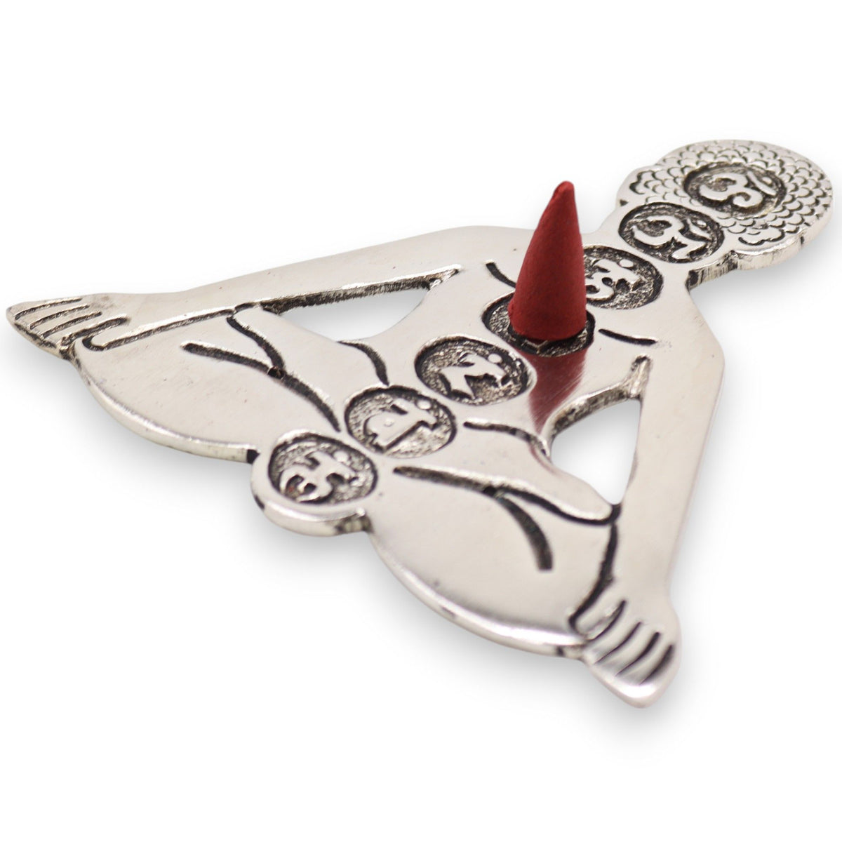 Seven Chakra Yoga Incense Holder, Polished Aluminium, 12cm