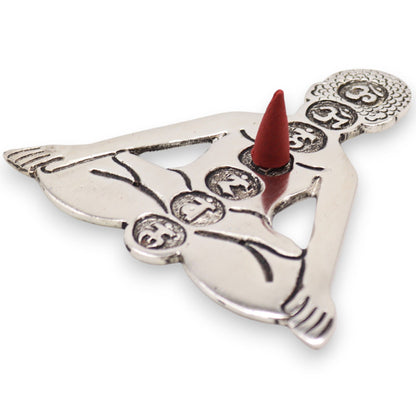 Seven Chakra Yoga Incense Holder, Polished Aluminium, 12cm