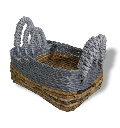 Handwoven Banana Leaf & Raffia Storage Baskets – Set of 3