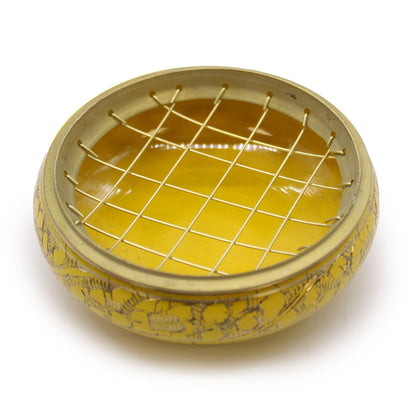 Solar Plexus Chakra Charcoal Incense Jar, Yellow, Brass