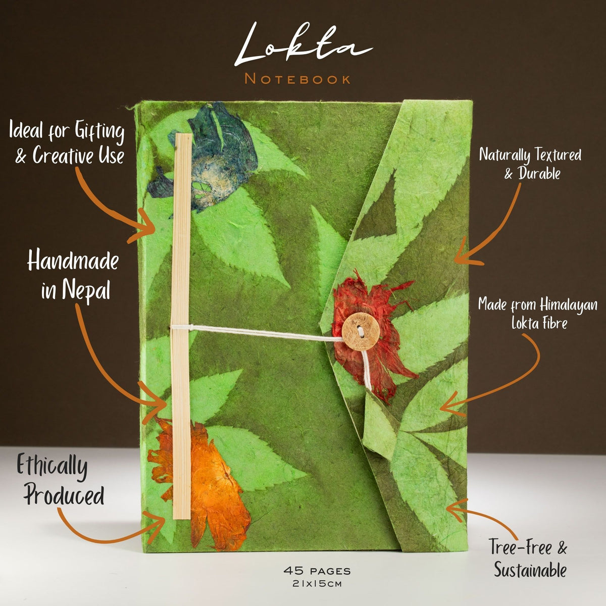 Moss Green Lokta Notebook, Large