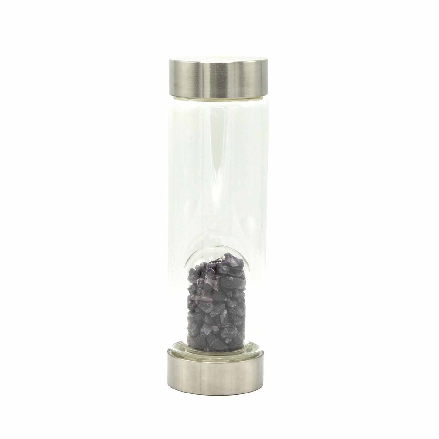 Crystal Infused Glass Water Bottle - Relaxing Amethyst - Chips | Auro & Co