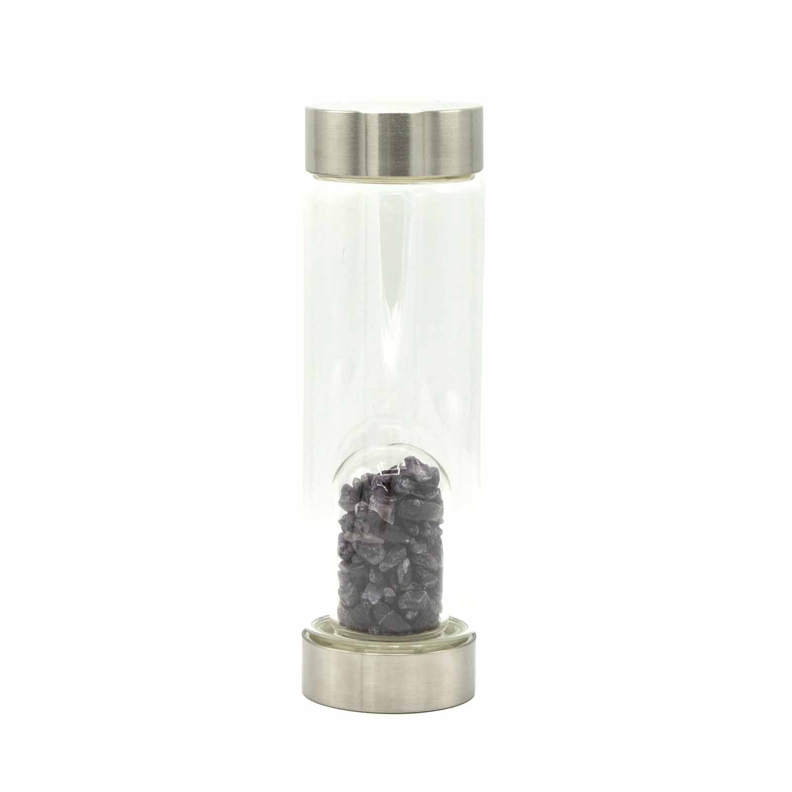 Crystal Infused Glass Water Bottle - Relaxing Amethyst - Chips | Auro & Co
