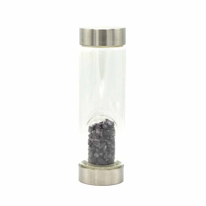 Crystal Infused Glass Water Bottle - Relaxing Amethyst - Chips | Auro & Co