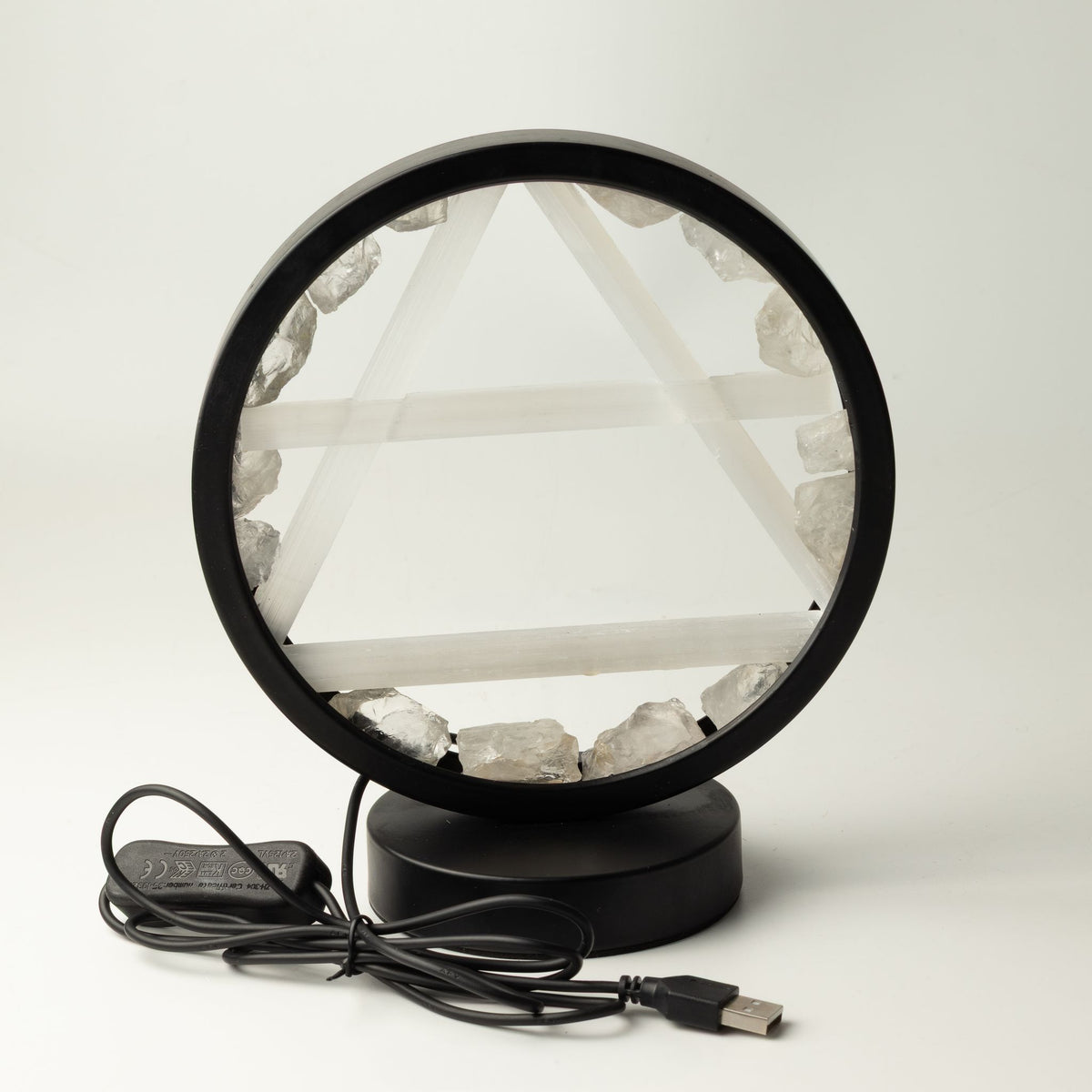 Air Gemstone Halo Lamp, Clear Quartz and Selenite