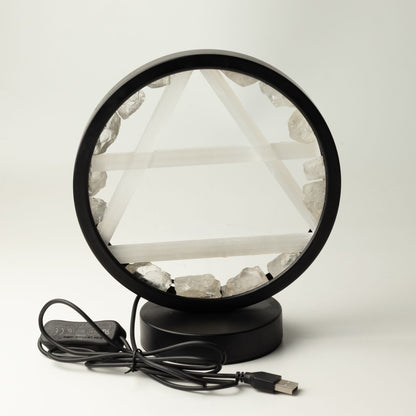 Air Gemstone Halo Lamp, Clear Quartz and Selenite