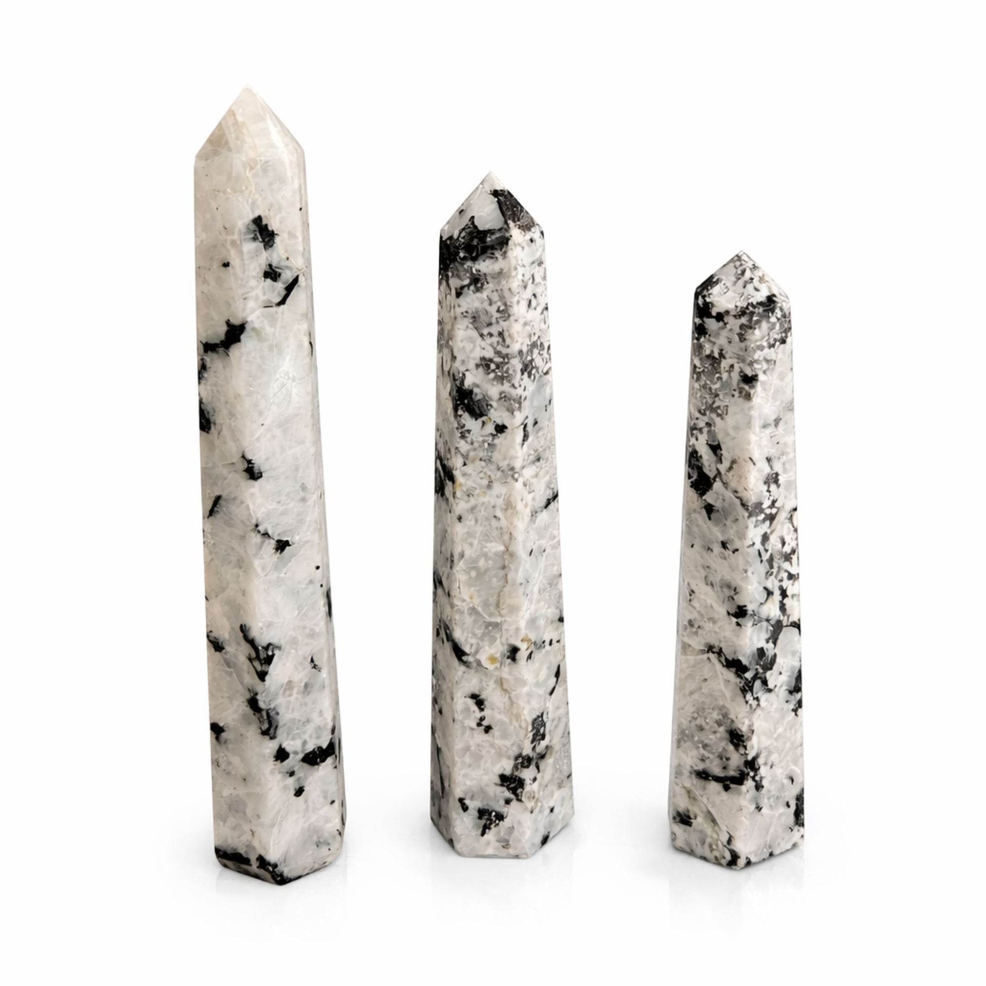 Gemstone Six Face Obelisk Point approx 17cm - Rainbow Moonstone – packaging