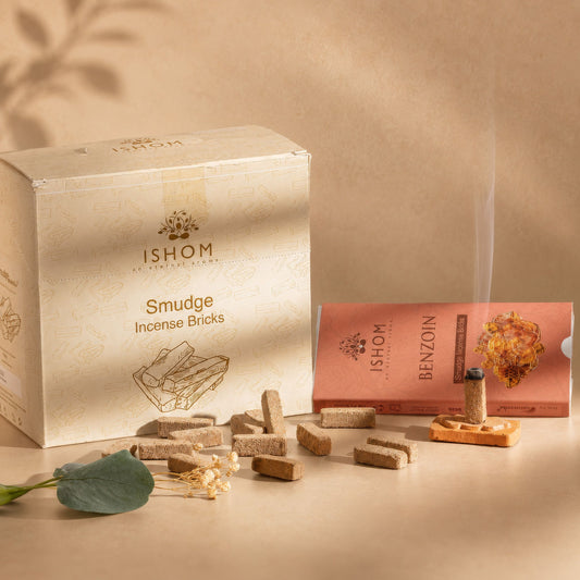 Guggal Natural Incense Smudge Bricks, Pack of 15 with Burner