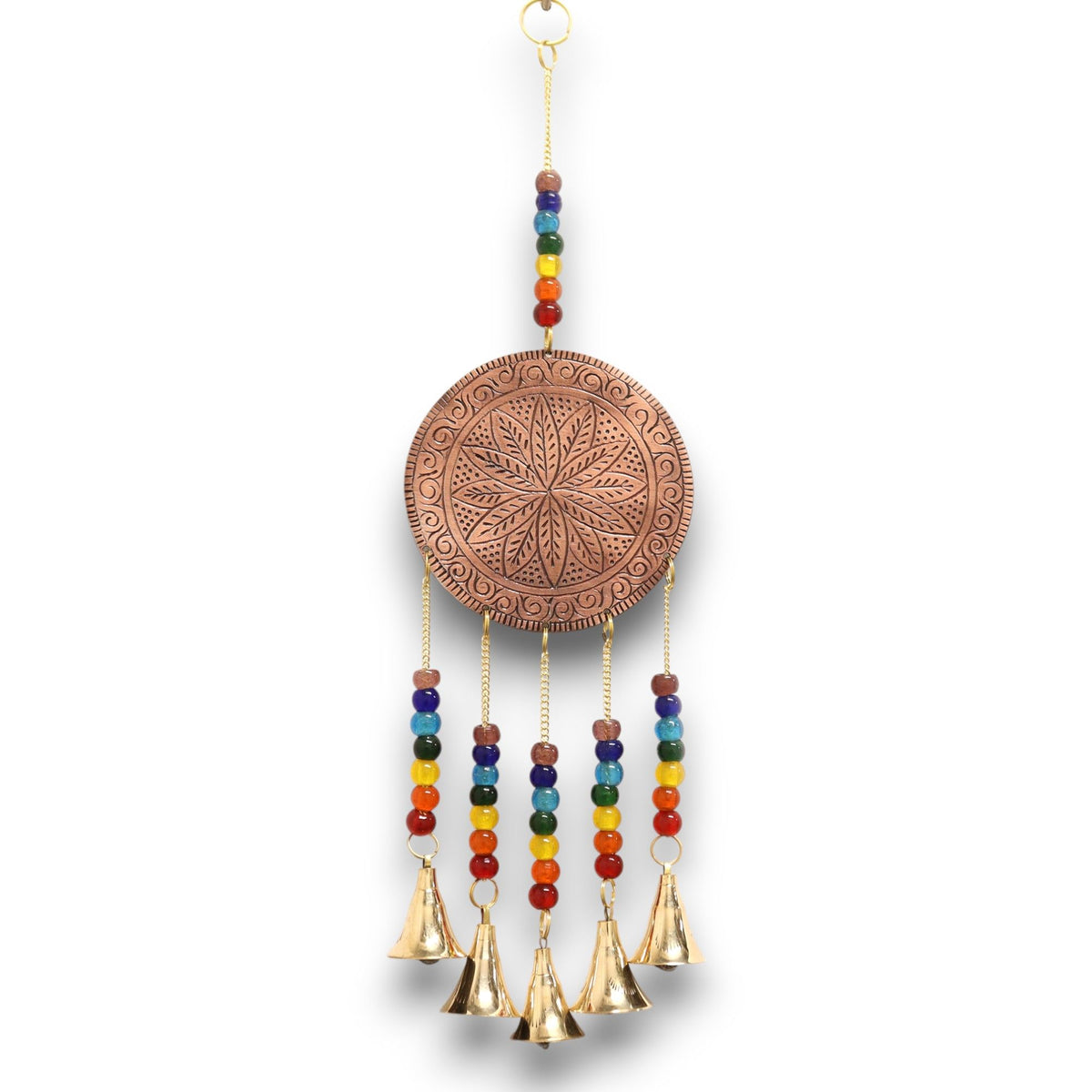 Tree of Life Brass Chime with Chakra Beads, Medium, 5 Bells