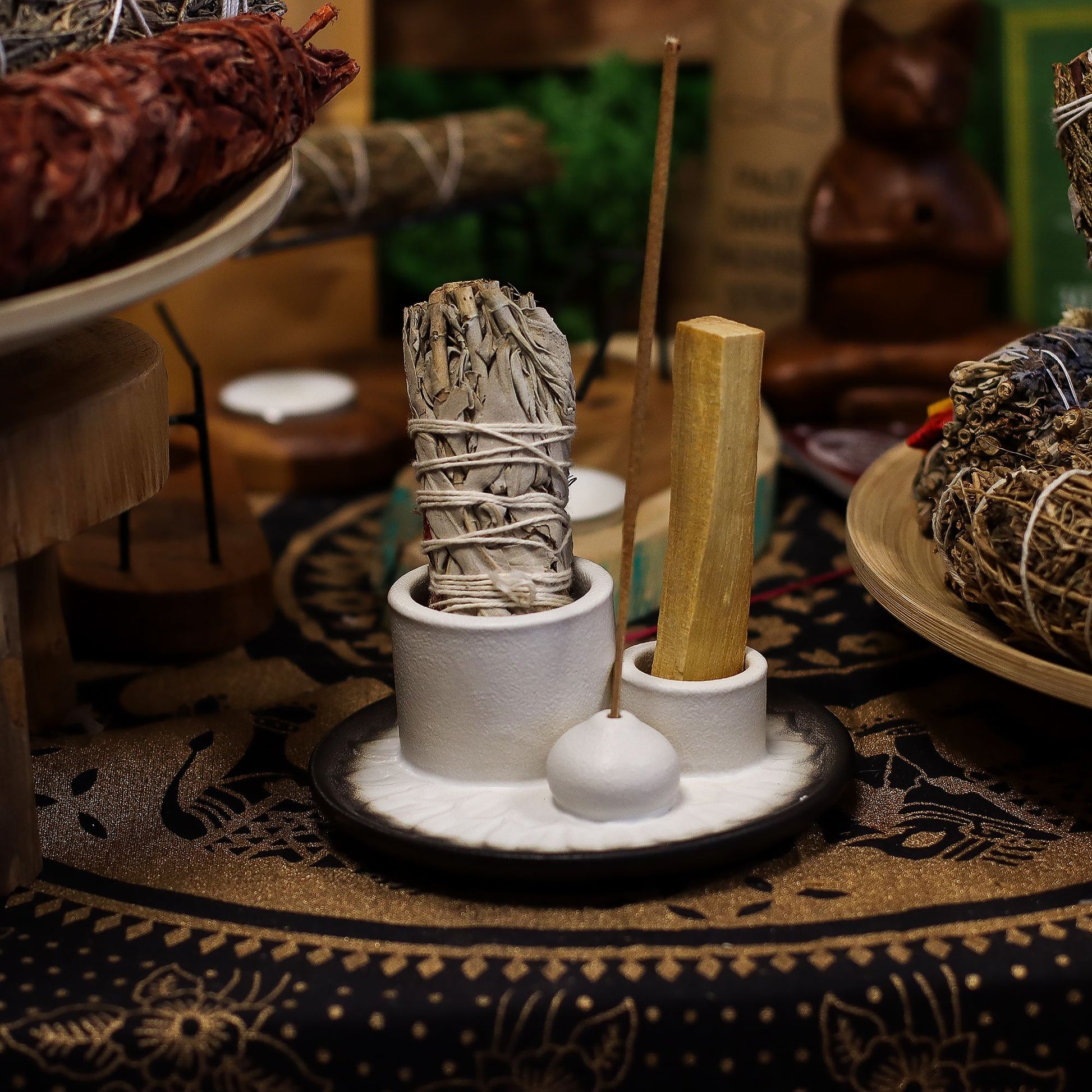 Palo Santo Stick & Smudge Holder - Mandala - White & Grey – product image 8