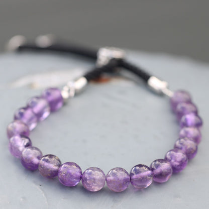 925 Silver Plated Gemstone Black String Bracelet - Amethyst – lifestyle shot