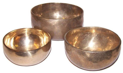 Handmade Brass Singing Bowl Set of 3, 9cm, 10cm and 12cm