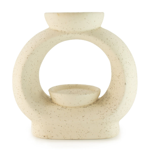 Ceramic Zen Oil Burner - Large Oval Pebble  - Speckled Off-White | Auro & Co