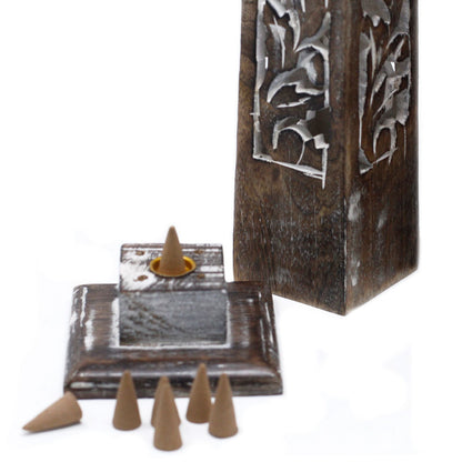 Tapered Incense Tower Washed Des2 - Mango Wood – lifestyle shot
