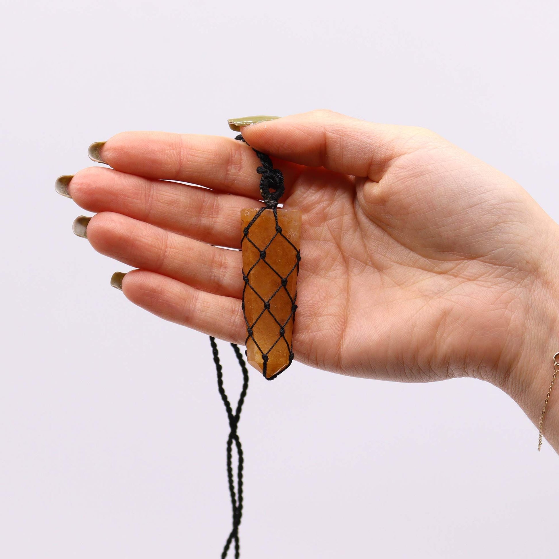Laced Gemstone Flat Point Pendant - Golden Quartz – detail view