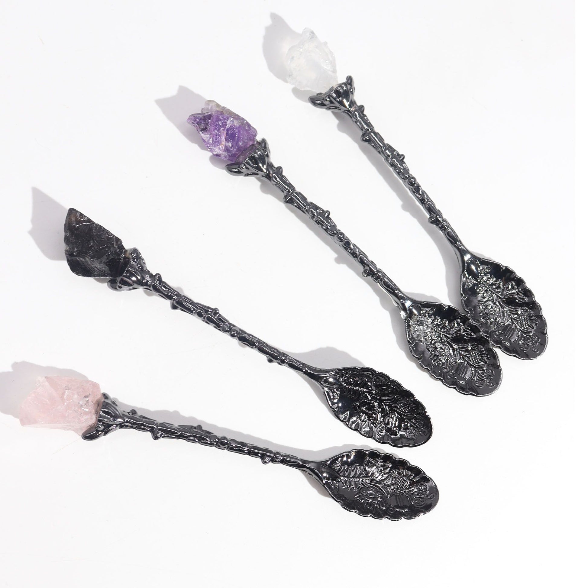 Set of 7 Dark Silver Gemstone Crystal Witch Spoons – product image 5