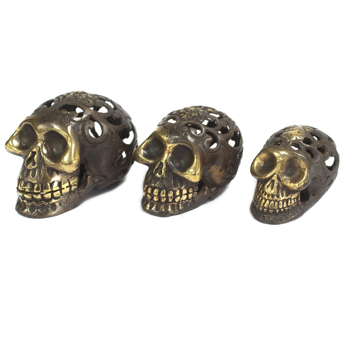 Vintage Brass Skull Ornament, Large