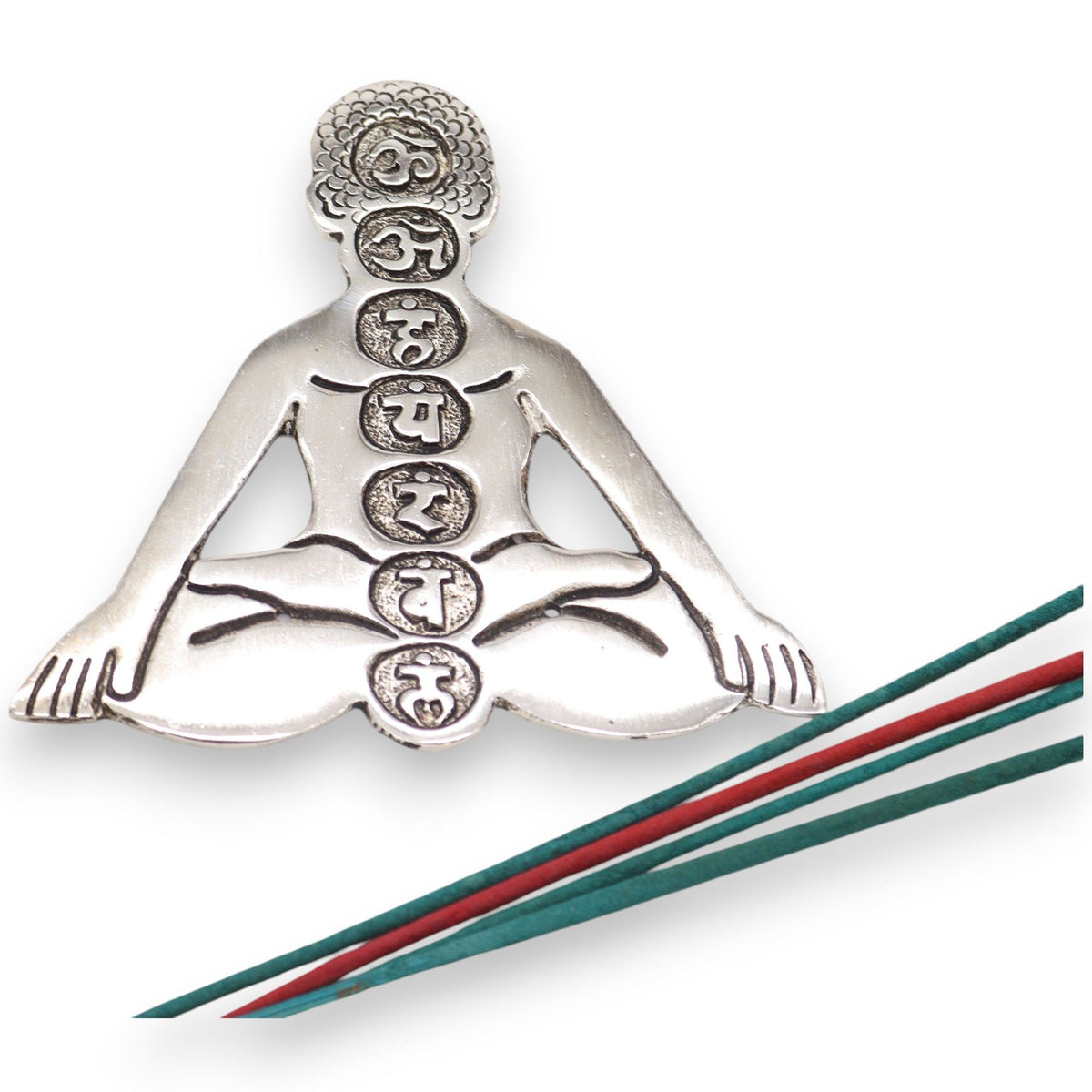 Seven Chakra Yoga Incense Holder, Polished Aluminium, 12cm