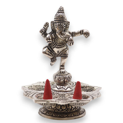 Dancing Ganesha Incense Cone Holder, Aluminium, 14 x 10cm