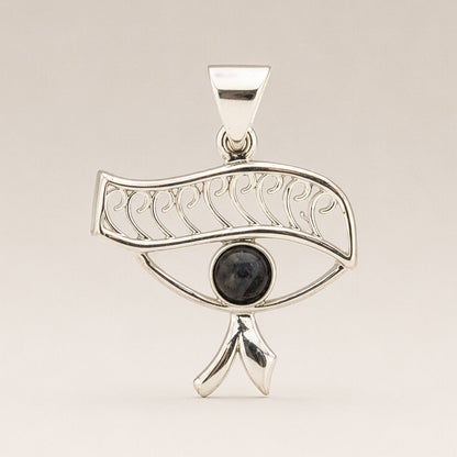 Indian Devotional Pendant - Silver Plated (45cm Cord)- Cleopatra Eye - Iolite – detail view