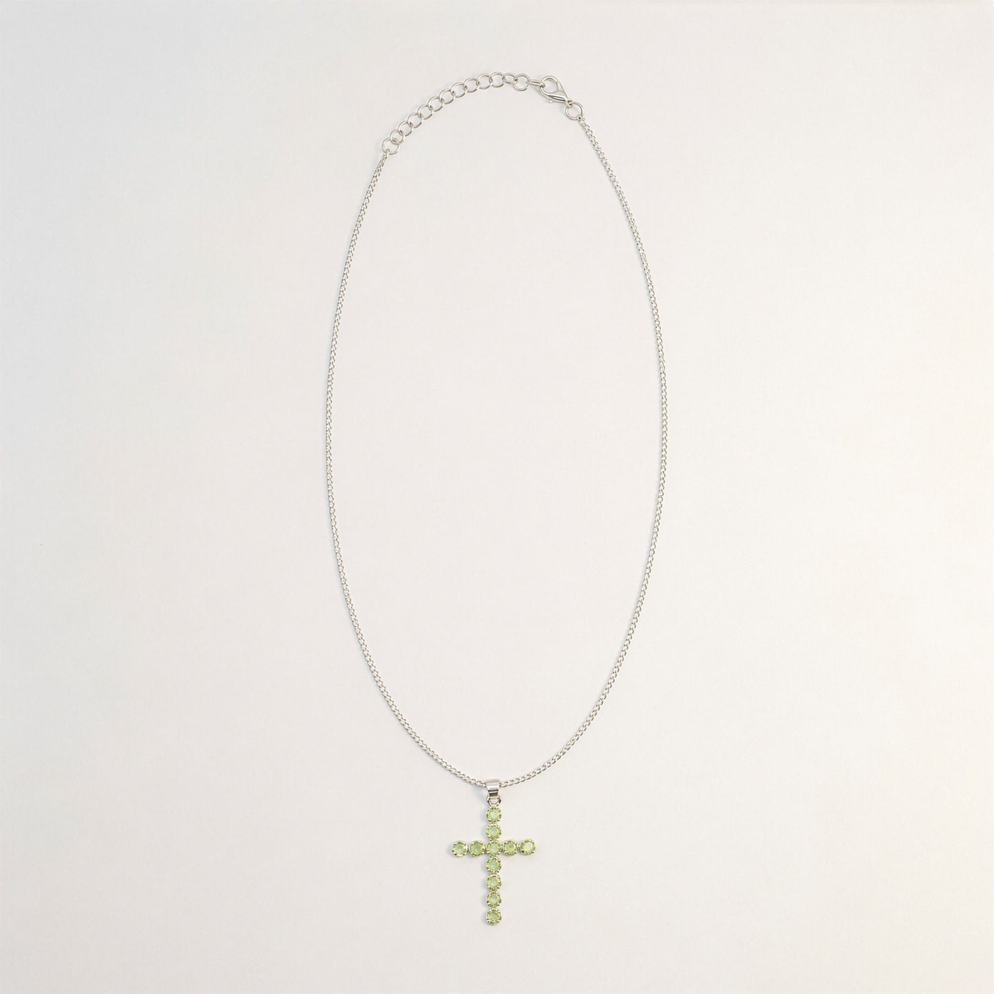 Indian Devotional Pendant - Silver Plated (45cm Chain)- Peridot Crucifix | Auro & Co