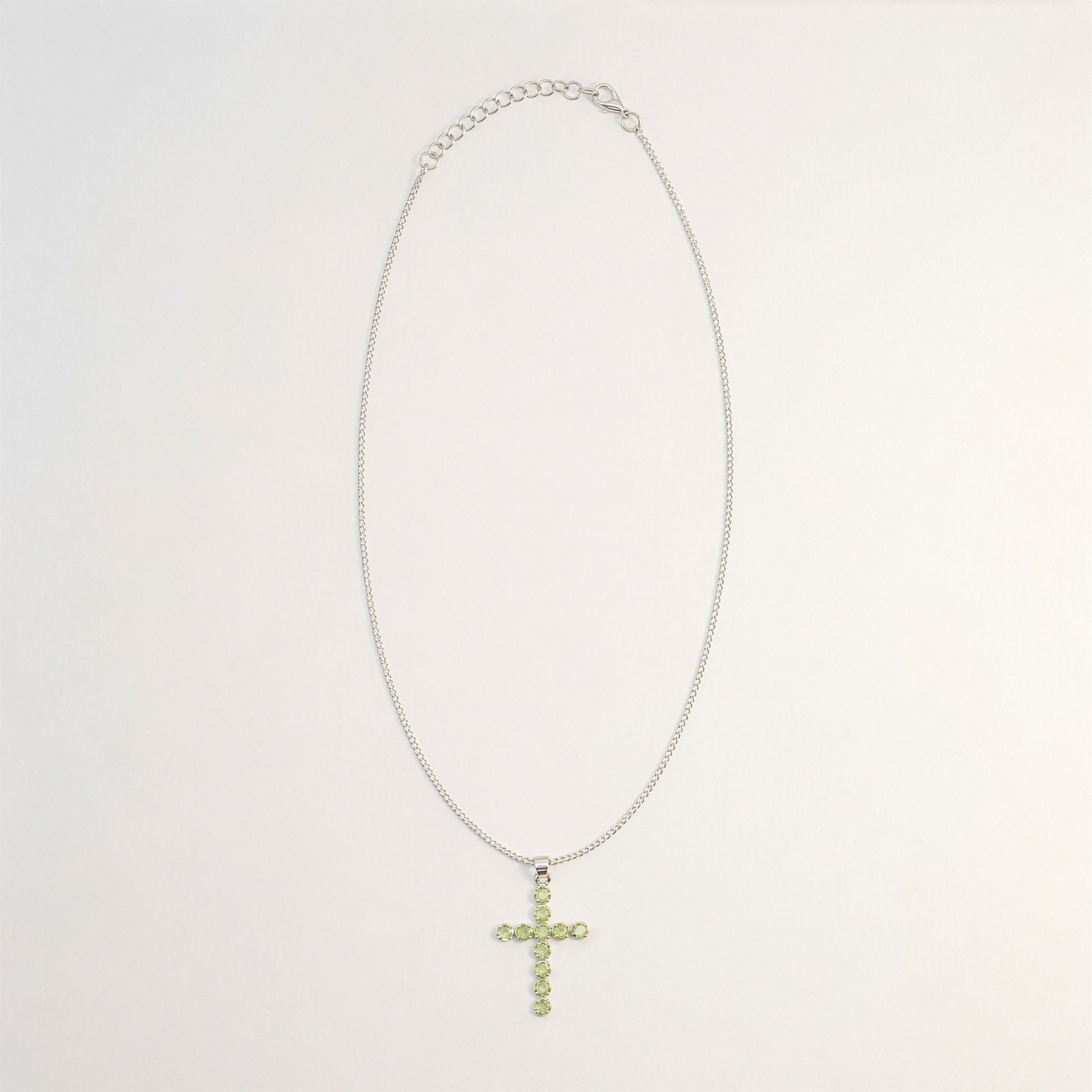 Indian Devotional Pendant - Silver Plated (45cm Chain)- Peridot Crucifix | Auro & Co