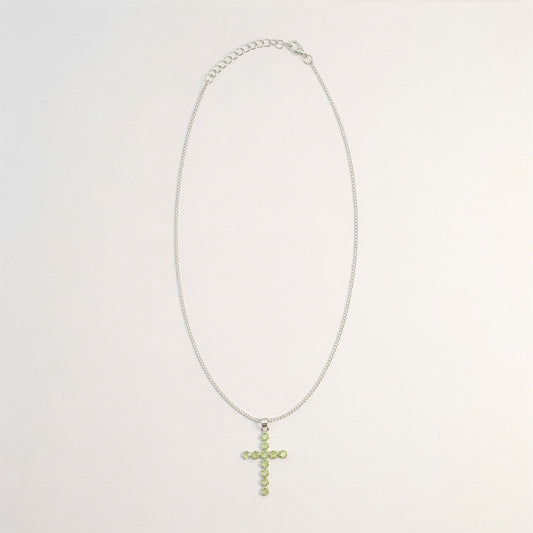 Indian Devotional Pendant - Silver Plated (45cm Chain)- Peridot Crucifix | Auro & Co