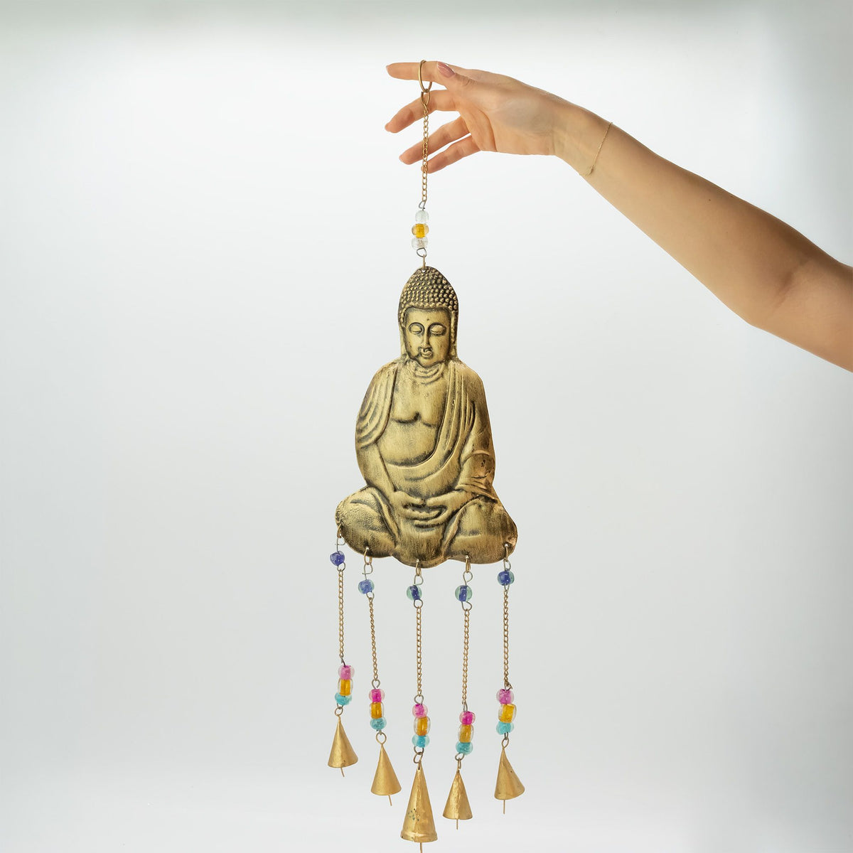 Buddha Brass Bell Chime, Large, 5 Bells