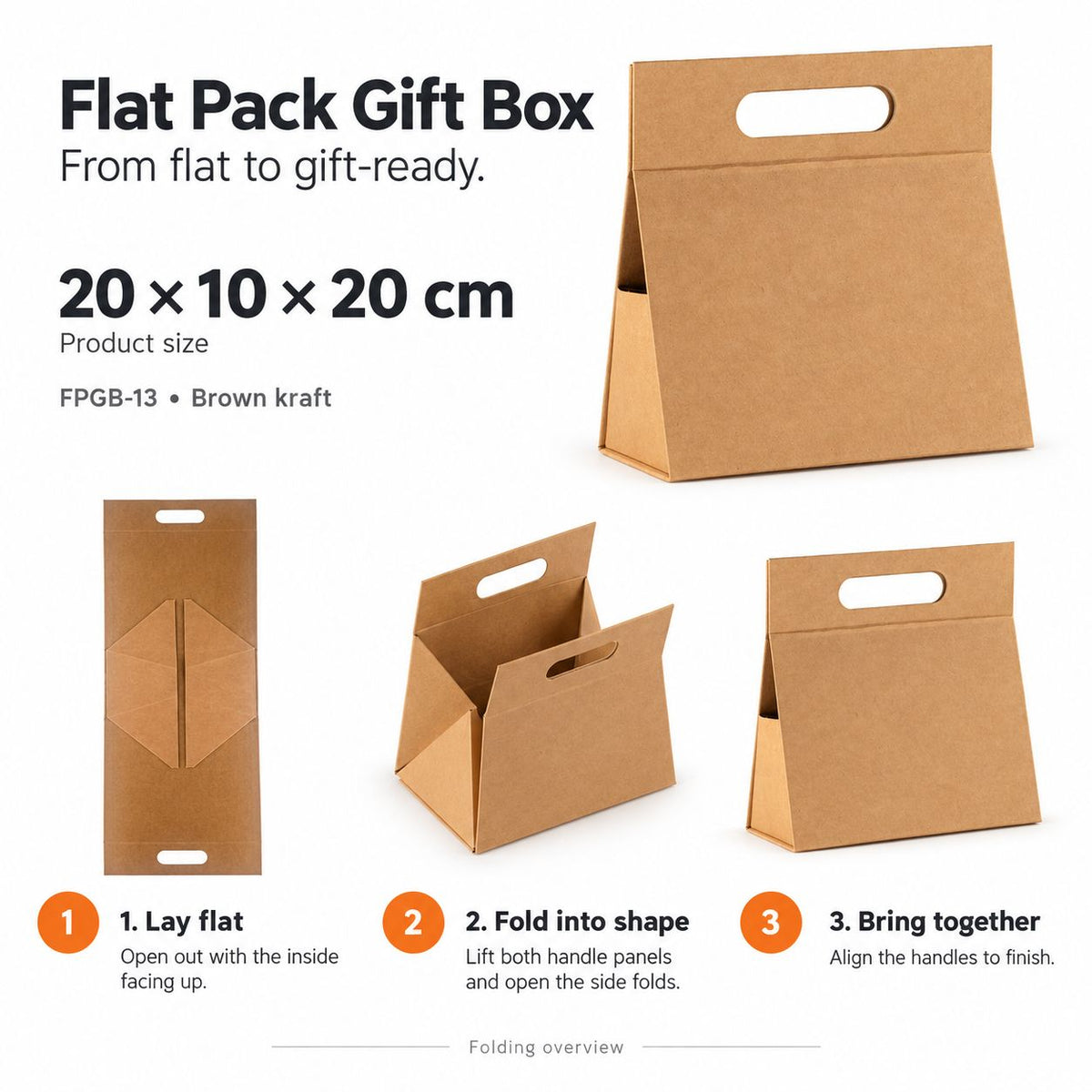 Flat Pack Gift Box - Large Hand Box (28x12.5x26cm) - Ivory