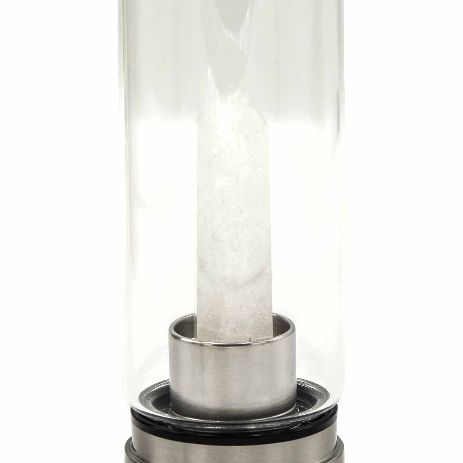 Crystal Infused Glass Water Bottle - Cleansing Clear Quartz - Obelisk – detail view