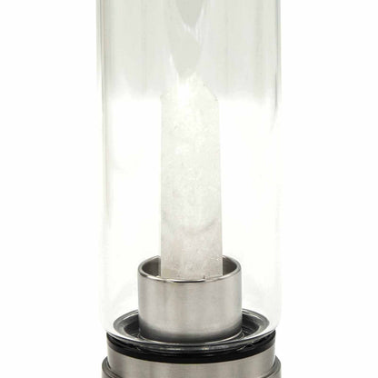 Crystal Infused Glass Water Bottle - Cleansing Clear Quartz - Obelisk – detail view
