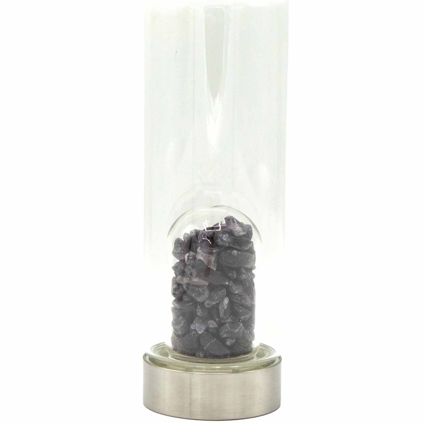 Crystal Infused Glass Water Bottle - Relaxing Amethyst - Chips – detail view