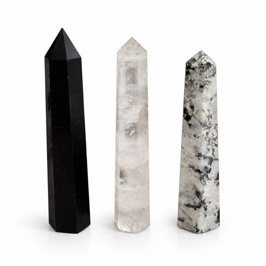 Gemstone Six Face Obelisk Point approx 17cm - Rainbow Moonstone | Auro & Co