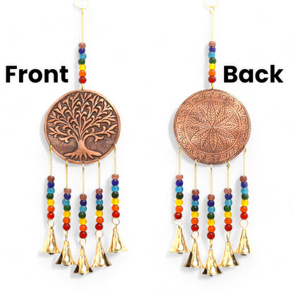 Tree of Life Brass Chime with Chakra Beads, Medium, 5 Bells